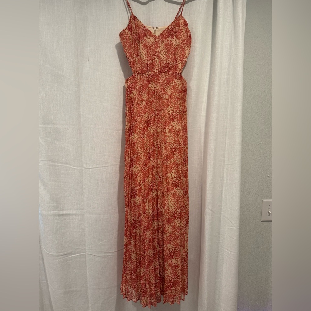 Express Peach, Orange Print Pleated Maxi Dress
